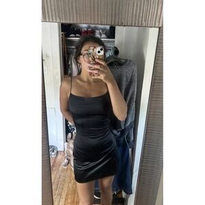 Zaful Womens XS Dress Club Slip Bodycon Dress Black Shiny Slit Sexy Going Out
